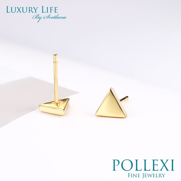 14k Gold Pyramid Stud Earrings - Picture 2 of 16